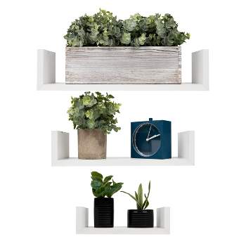 Mind Reader 3 Pack Of U Floating Wall Shelves with Invisible Brackets for Living Room, Bedroom, Bathroom, Kitchen Décor