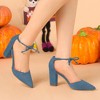 Allegra K Women's Ankle Tie Point Toe High Block Heel Dress Pumps - 2 of 4