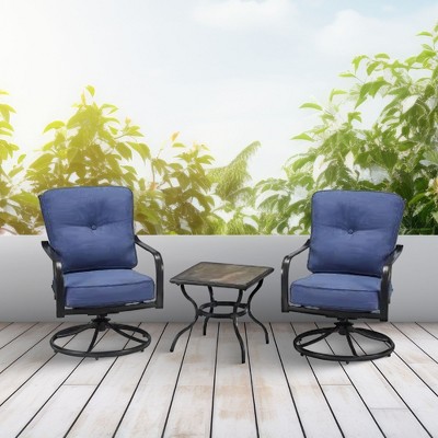 Denim Blue Aluminum Frame Sling Chair Set with Square Table