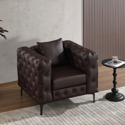Faux Leather Accent Chair with Deep Button for Living Room -Morden Fort
