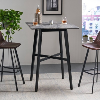 Paladina Marble and Rubberwood Square Bar Table, Black Finish