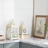 Set of 2 Trapezoid Wood/Glass Candle Holders White - Olivia & May: Elegant Lantern Design for Pillar Candles - 2 of 4