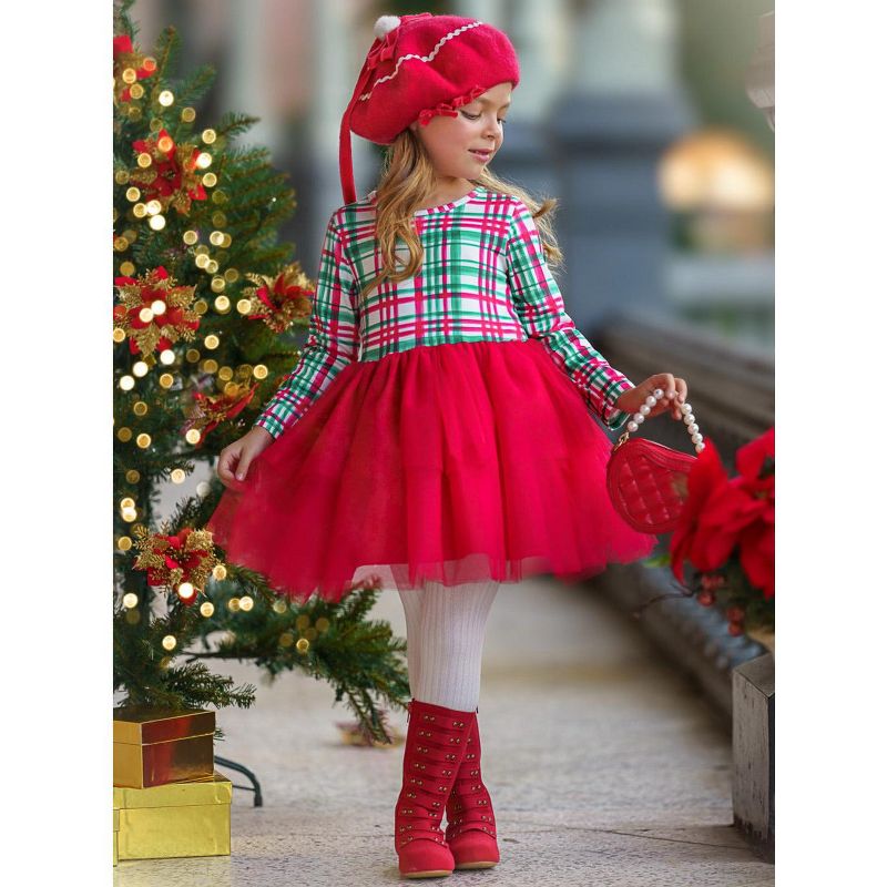 Girls The Best Gift Green Plaid Holiday Tutu Dress - Mia Belle Girls, 3 of 8
