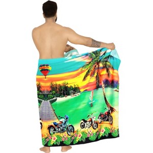 LA LEELA Men's Lava Lava Hawaiian Vacation Sarongs Summer Long Beach Cover Up Swimwear Holidays Pareo Beachwear for Men One Size Green, Floral - 1 of 4