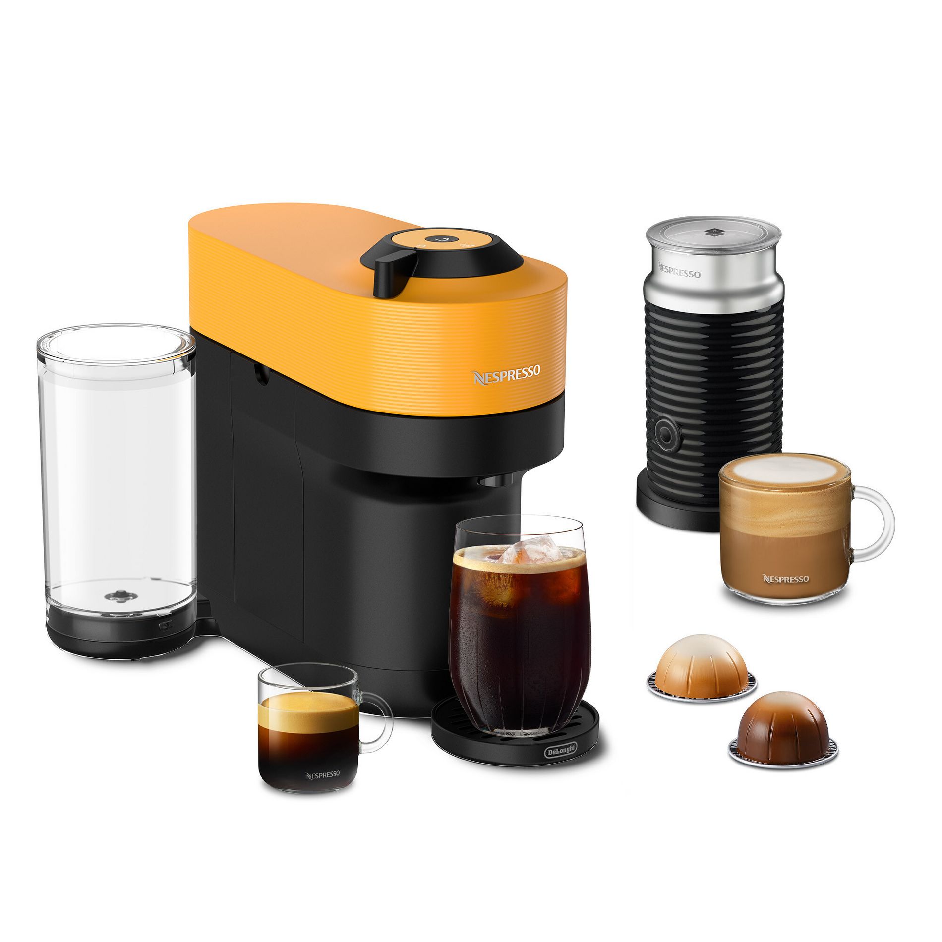Nespresso Vertuo Pop+ Coffee Machine with Aeroccino by De'Longhi Mango Yellow ENV92YAE: Milk Frother, Capsule System