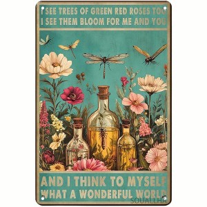 Lomsoe And I Think To Myself What A Wonderful World Flower Metal Tin Sign Retro Garden Dragonfly Metal Sign Funny Wall Decor Christmas Gift 12¡Á8 Inch - 1 of 1