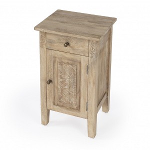 HomeRoots 24" Natural Brown Solid Wood End Table With Cabinet and Drawer - 1 of 4