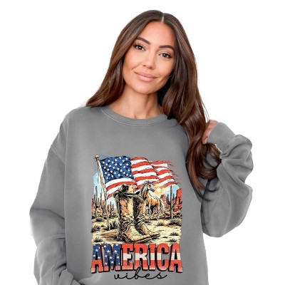 Simply Sage Market America Vibes Cowboy Boots Garment Dyed Sweatshirt