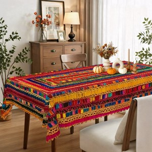 LOVEVOOK Washable Round Boho Tablecloth, Rectangle Bohemia Table Cover for Party Picnic Dinner Christmas Decor Indoor and Outdoor - 1 of 4