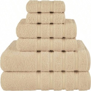 Luxury 6 - Piece Towel Set, 2 Bath 27 X 54, 2 Hand 16 X 28, 2 Washcloths 13 X 13, 600 GSM Turkish Cotton, Beige. - 1 of 4