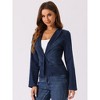 INSPIRE CHIC Women's Lapel Collar Long Sleeve One Button Work Denim Blazer - 2 of 4