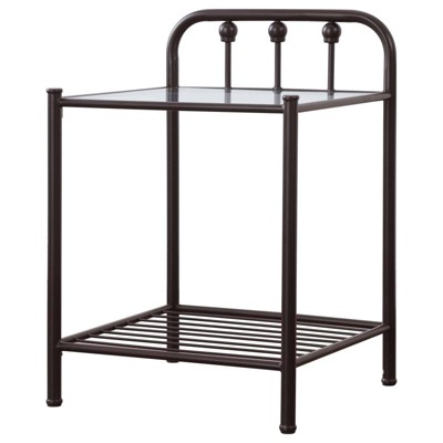 Livingston Dark Bronze 19.75" Glass-Top Nightstand with Linear Motifs