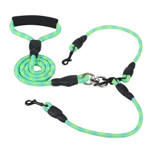 iMountek"Double Dogs Leash with No-Tangle Design, Reflective, Swivel Coupler & Padded Handle for Comfort"Green&Pink - 1 of 4