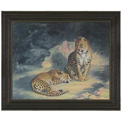 Medium Brown Framed Canvas Painting of Leopards