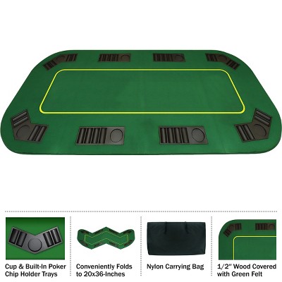 Green Oval 8-Player Folding Poker Table Topper with Chip Trays