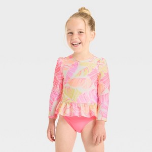 Toddler Girls' Long Sleeve Ruffle Rashguard Tankini Swim Set - Cat & Jack™ - 1 of 3