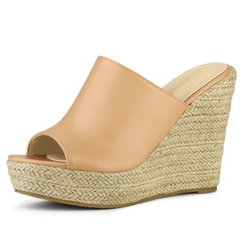 Allegra K Women's Casual Open Toe Espadrille Wedge Platform Mules Nude ...