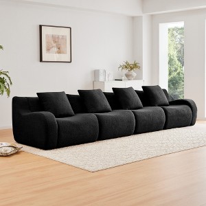 4-Seat Teddy Fabric Boneless Straight Sectional Sofa with No Assembly Required, Anti-Slip Design, and 32D High-Density Sponge - 1 of 4