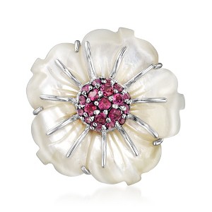 Ross-Simons Mother-Of-Pearl and 2.00 ct. t.w. Rhodolite Garnet Flower Pin in Sterling Silver - 1 of 4