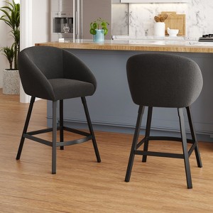 Sapphtopaz Modern Bar Stools Set of 2 with Mid-Back & Armrest Upholstered Counter Height Stools with Metal Legs & Footrest for Kitchen Island - 1 of 4