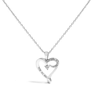 Haus of Brilliance Silver Diamond Accent "I LOVE YOU MOM" Heart Pendant Necklace - 1 of 4