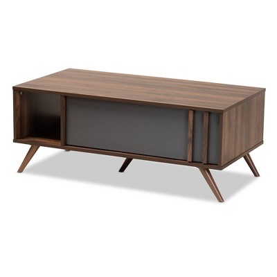 1 Drawer Naoki Two-Tone Wood Coffee Table Gray/Walnut - Baxton Studio