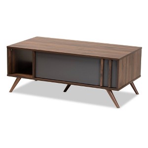 1 Drawer Naoki Two-Tone Wood Coffee Table Gray/Walnut - Baxton Studio: Modern Rectangular Particle Board Table with Shelf - 1 of 4