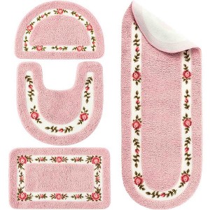 BAGOKIE 4 Piece Floral Bathroom Rug Set - 1 of 4