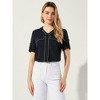 INSPIRE CHIC Women's V Neck Short Sleeve Chiffon Blouse - 3 of 4
