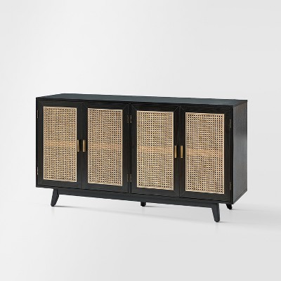 Buthrotos Living Room Solid Wood TV Stand for TVs up to 65"  With 4 rattan doors | KARAT HOME