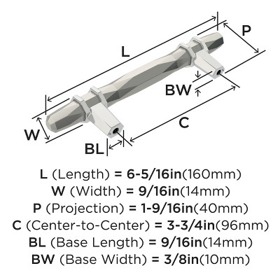 Amerock London 3-3/4 inch (96mm) Center-to-Center Satin Nickel/Polished Chrome Cabinet Pull