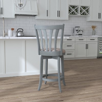 37" Blue Wire Brush Swivel Wood Counter Stool