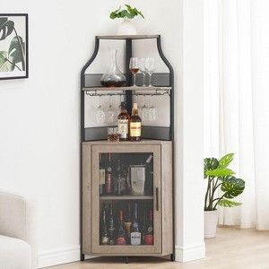 Jojoka 61'' Tall Corner Bar Cabinet with Adjustable Shelves, 5-Tier Industrial Bar Cabinet with Glass Holder, Gold - 1 of 4
