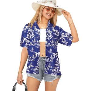 LA LEELA Button Down Shirt for Women Casual Summer Beach Party Colorful Shirt Hawaiian TShirts Short Sleeve Vacation Colorful for Women - 1 of 4