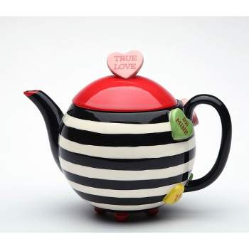 Kevins Gift Shoppe Hand Painted Ceramic Striped Teapot with Hearts