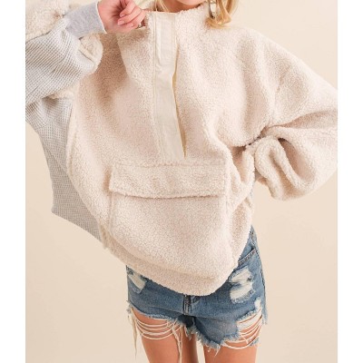 Women's faux-shearling Thermal Contrast Pullover - Blue B