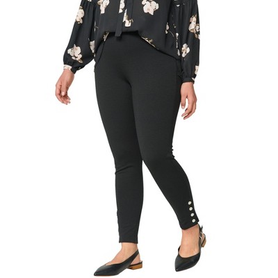 Ellos Women's Plus Size Snap-hem Ponte Leggings, 30/32 - Black