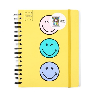 Yoobi SmileyWorld Journal 7"x9" Spiral with Elastic Band Yellow Smiley Trio