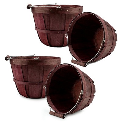 Cornucopia Brands Round Wood Baskets; Wooden Fruit Buckets w/ Handle for Farmers Market, Easter, Hostess Gift