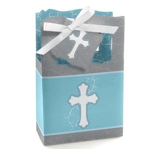 Big Dot of Happiness Little Miracle Boy Blue & Gray Cross - Baptism or Baby Shower Favor Boxes - Set of 12 - 1 of 4