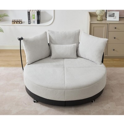 NicBex Couches for Living Room 52.75'' Oversized Round Swivel Chair Upholstered Sofa Couples chair with Adjustable Phone Stand for Bedroom