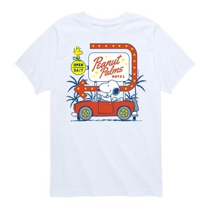Boys' - Peanuts - Snoopy And Woodstock Peanut Plams Motel Short Sleeve Graphic T-Shirt - 1 of 4