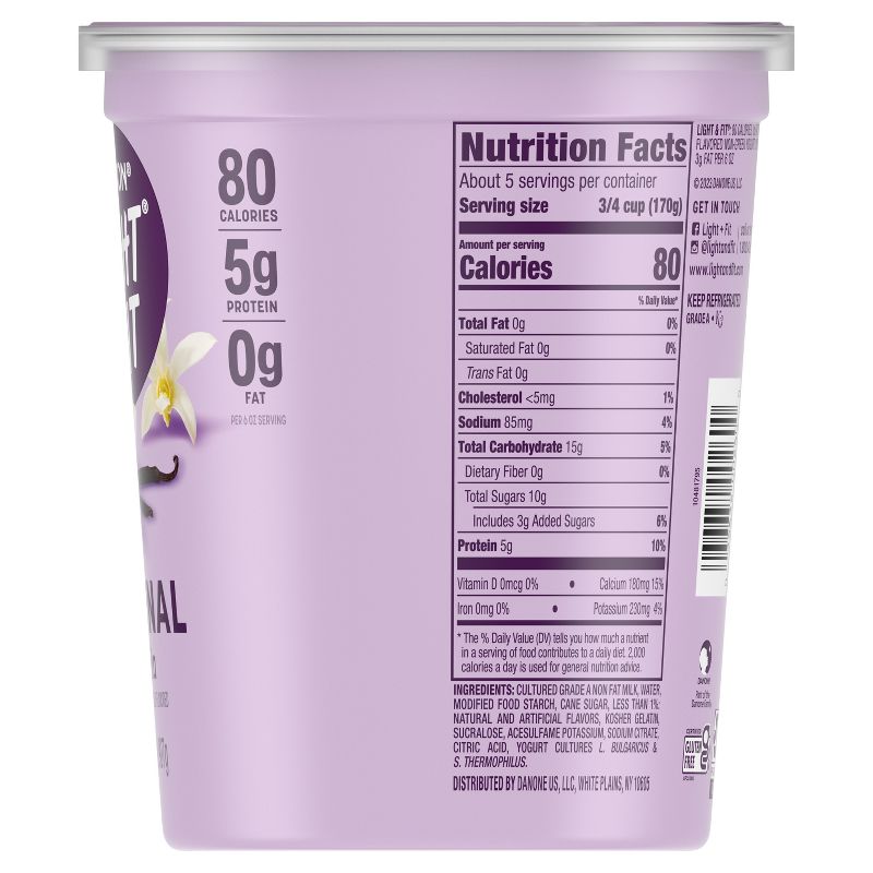 Light + Fit Nonfat Gluten-Free Vanilla Yogurt - 32oz Tub, 5 of 8