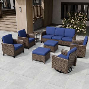 EAGLE PEAK Ocean Vista 8 piece Patio Variated Brown Wicker Sofa Set Dining Chairs, Swivel Chairs - 1 of 4