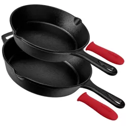 Cuisinel C12608-10 8 Inch and 10 Inch Pre Seasoned Cast Iron Skillet Frying Pan Cookware Set for Indoor and Outdoor Cooking  with Handle Covers