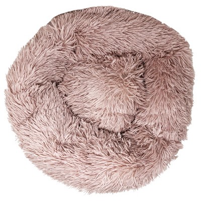 Medium Pink Plush Round Calming Dog Bed