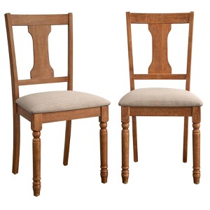 Buylateral Set of 2 Burntwood Dining Chairs with Padded Chair Seats Driftwood/Beige - 1 of 4