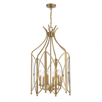 Noble Brass and Clear Glass 6-Light Pendant