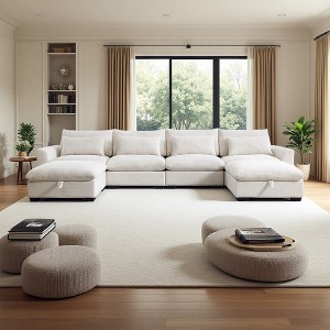 157.5" Corduroy Cloud U-Shaped Modular Sectional Sofa with Deep Seat & 2 Storage Ottomans - 1 of 4