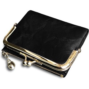 Clotth Women’s Vintage RFID Bifold Wallet - Compact Slim Design with Zipper Coin Pocket & Kiss Lock,PU Leather for Daily Use & Travel - 1 of 4